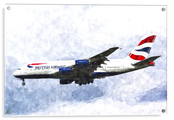 British Airways Airbus A380 Art Acrylic by David Pyatt