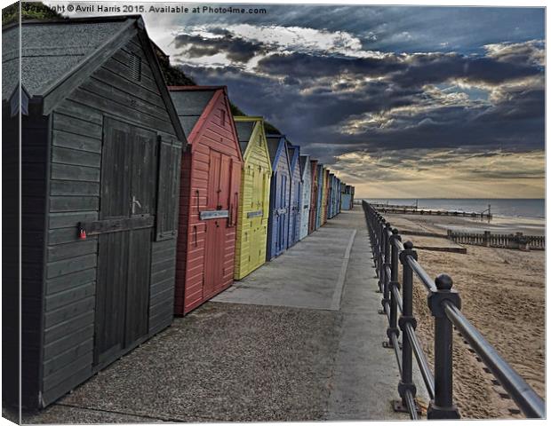 Mundesley Beach Huts Canvas Print by Avril Harris