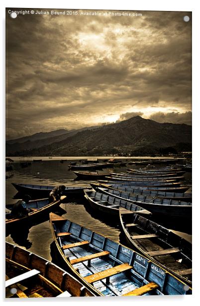  Boats of Phewa Lake, Pokhara, Nepal Acrylic by Julian Bound