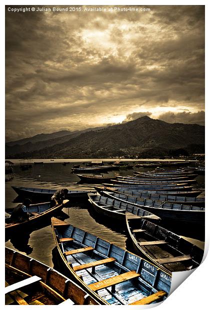  Boats of Phewa Lake, Pokhara, Nepal Print by Julian Bound