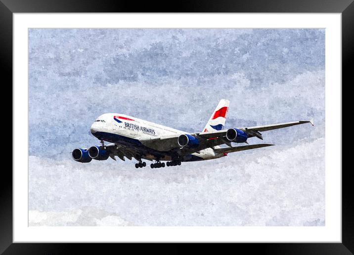 British Airways Airbus A380 Art Framed Mounted Print by David Pyatt