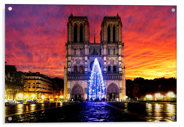 Notre Dame of Paris under a beautiful warm sunset Acrylic by Ankor Light