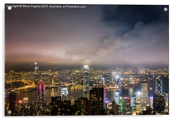  Hongkong skyline at night Acrylic by Steve Hughes