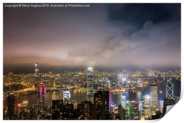  Hongkong skyline at night Print by Steve Hughes