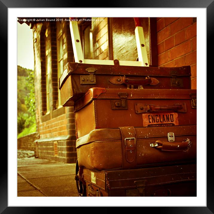  Old fashioned luggage on a train station in Llang Framed Mounted Print by Julian Bound