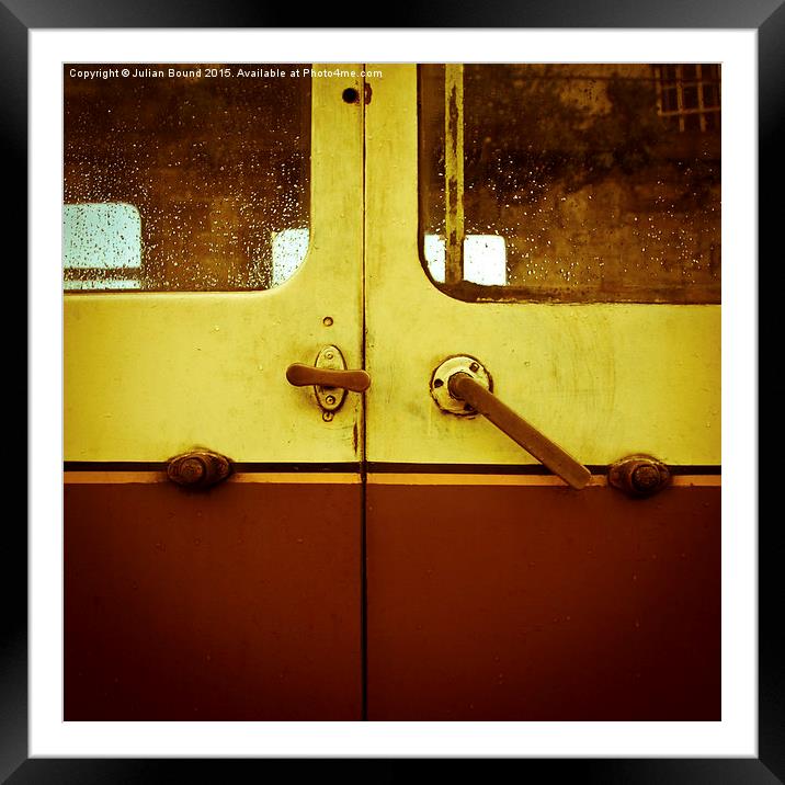 Train carriage doors on a train station in Llangol Framed Mounted Print by Julian Bound