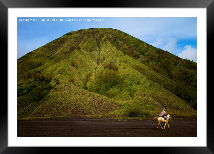 Bromo volcano and a lone horseman, Bromo, Indonesi Framed Mounted Print by Julian Bound