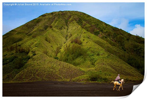 Bromo volcano and a lone horseman, Bromo, Indonesi Print by Julian Bound