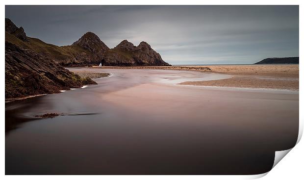  The river at Three Cliffs Bay Print by Leighton Collins