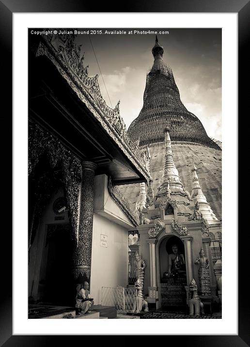 Shwedagon Pagoda and nun, Yangon, Mynamar Framed Mounted Print by Julian Bound