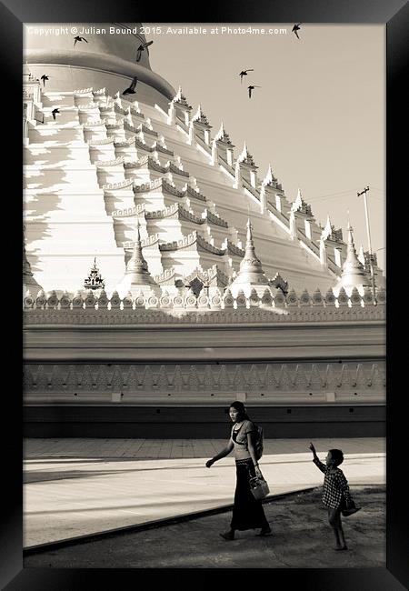 Devotees of The Golden Pagoda of Bagan, Mynamar Framed Print by Julian Bound