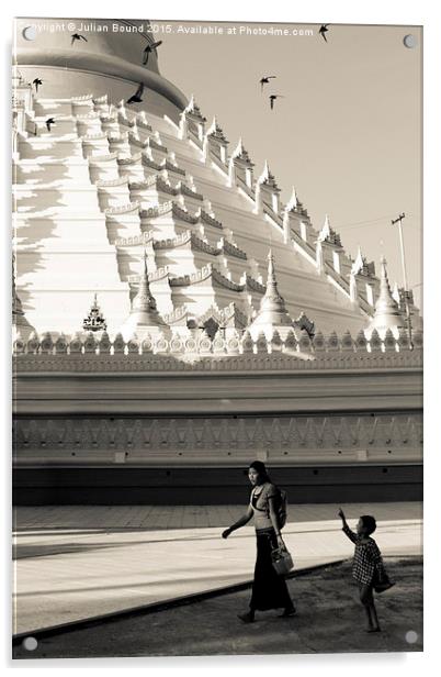 Devotees of The Golden Pagoda of Bagan, Mynamar Acrylic by Julian Bound