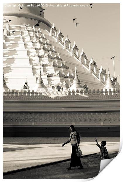 Devotees of The Golden Pagoda of Bagan, Mynamar Print by Julian Bound