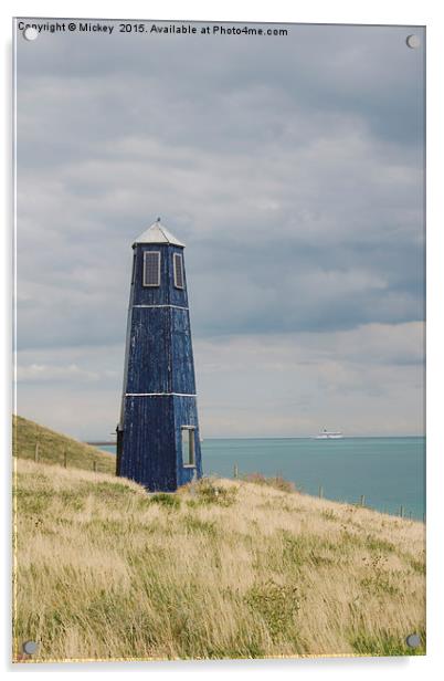 Samphire Hoe Blue Lighthouse Acrylic by rawshutterbug 