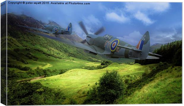  Spitfires along Glen co Canvas Print by peter wyatt