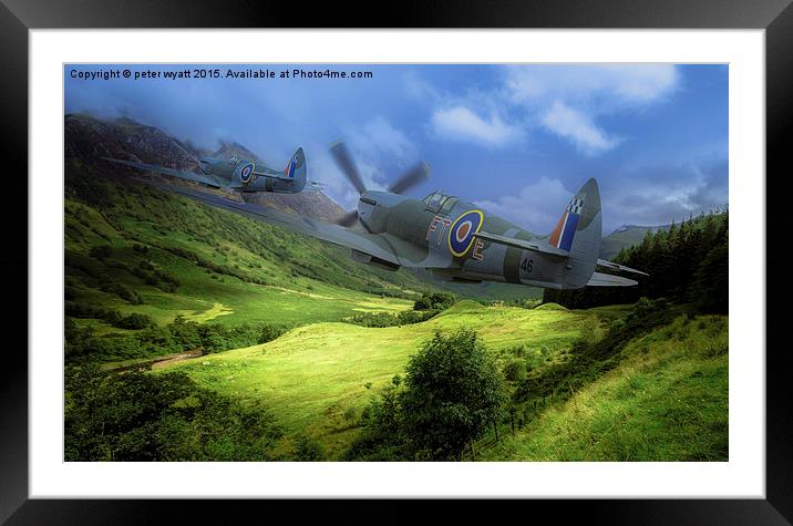  Spitfires along Glen co Framed Mounted Print by peter wyatt