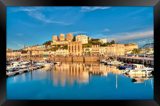  Golden reflections at Torquay Harbour Framed Print by Rosie Spooner