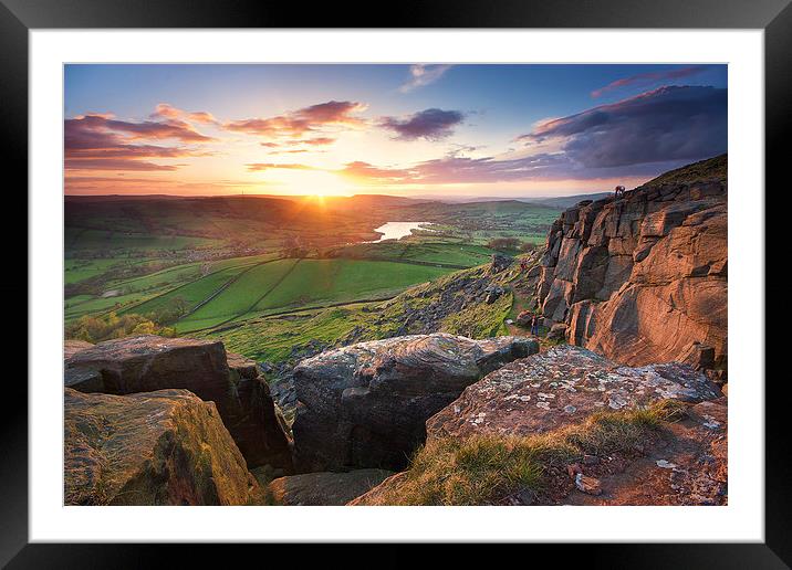 Climbers at Castle Naze enjoying the last sun of t Framed Mounted Print by Phil Sproson