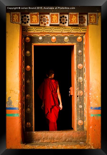   Novice Buddhist monk, Paro, Bhutan Framed Print by Julian Bound