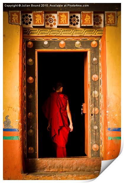   Novice Buddhist monk, Paro, Bhutan Print by Julian Bound