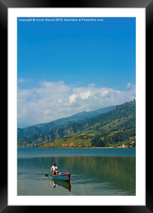 A boat on Phewa Lake, Pokhara, Nepal Framed Mounted Print by Julian Bound