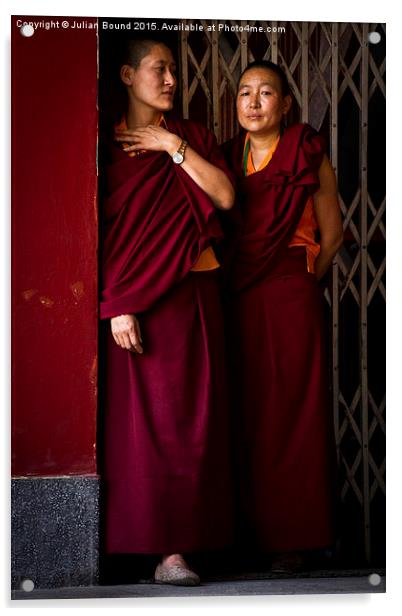 Tibetan Buddhist nuns of Kathmandu, Nepal Acrylic by Julian Bound