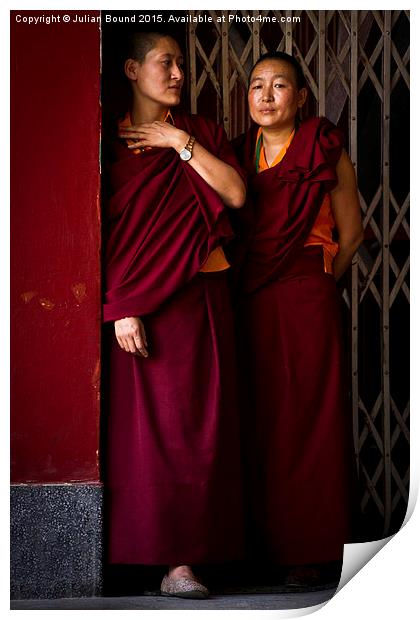 Tibetan Buddhist nuns of Kathmandu, Nepal Print by Julian Bound