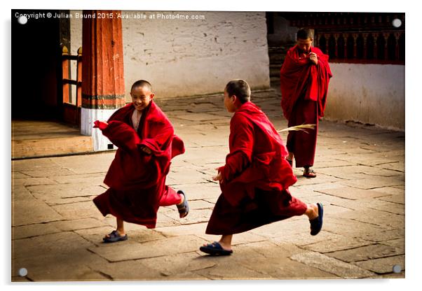  Monks at play in Rinpung Dzong Fort, Bhutan Acrylic by Julian Bound
