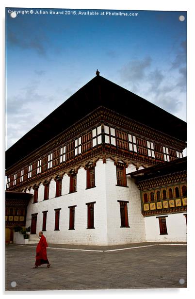 Buddhist Monk of Tashi Chho Dzong Fortress, Bhutan Acrylic by Julian Bound
