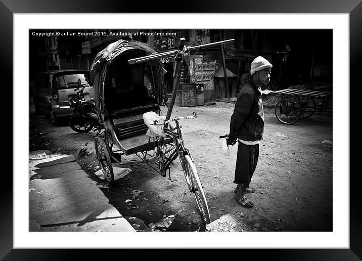   Rickshaw driver, Kathmandu, Nepal Framed Mounted Print by Julian Bound
