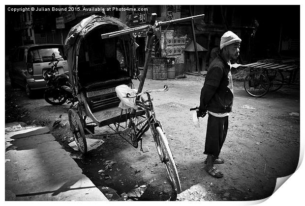   Rickshaw driver, Kathmandu, Nepal Print by Julian Bound