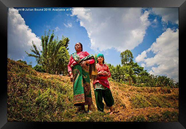 Villagers of Chhaimale village, Kathmandu, Nepal.  Framed Print by Julian Bound