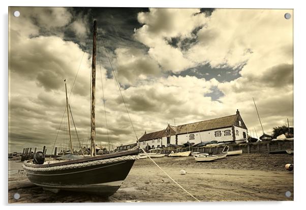 Boat on mud at Burnham Acrylic by Stephen Mole