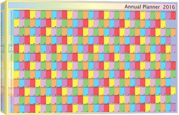 Annual planner 2016 specific color for each day of Canvas Print by Adrian Bud