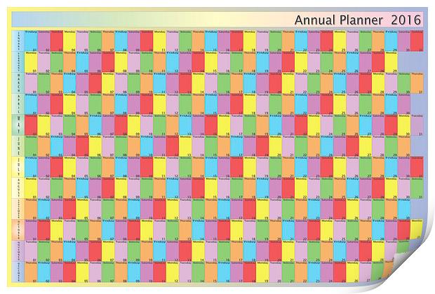 Annual planner 2016 specific color for each day of Print by Adrian Bud