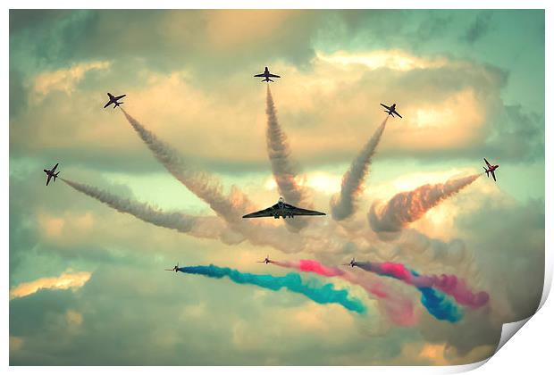  Red Arrows and AVRO Vulcan XH558 flypast Print by Andrew Scott