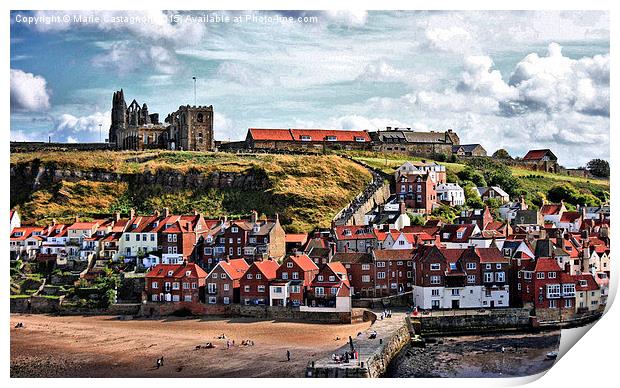  Whitby Cottages And Abbey Print by Marie Castagnoli