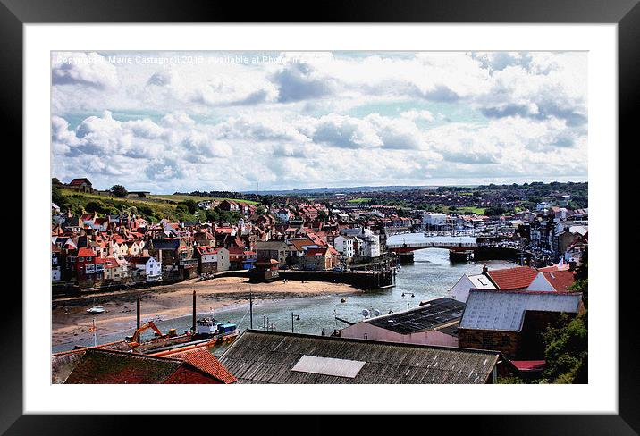   Whitby Harbour & Town Framed Mounted Print by Marie Castagnoli