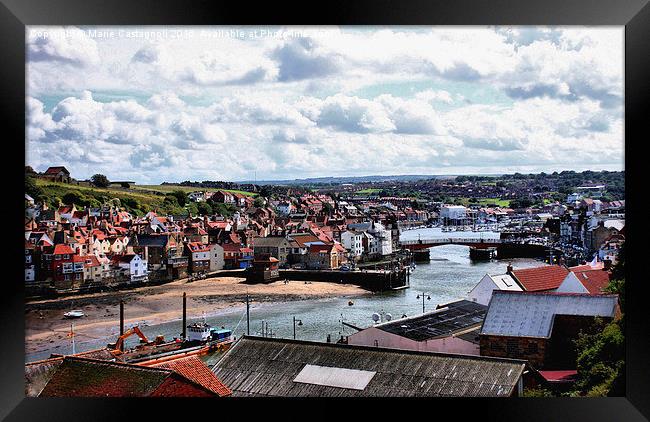   Whitby Harbour & Town Framed Print by Marie Castagnoli