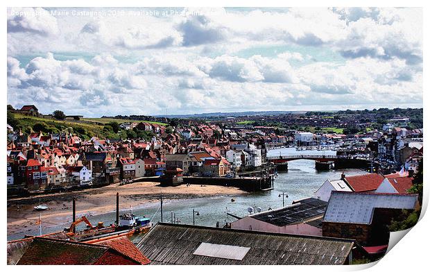   Whitby Harbour & Town Print by Marie Castagnoli