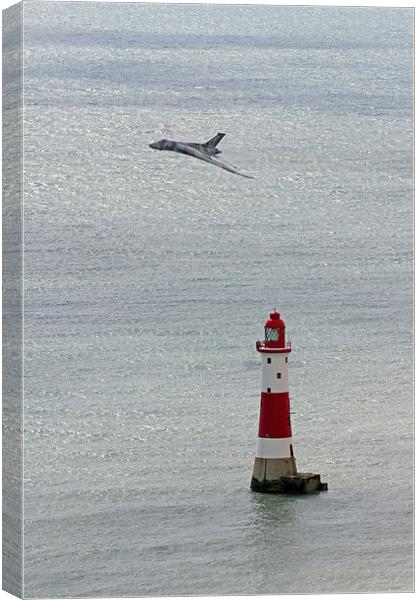  Vulcan XH558 and the Lighthouse Canvas Print by Oxon Images