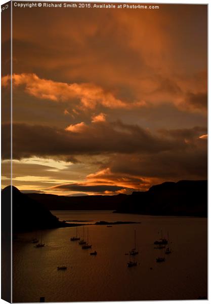  Sunrise colour over the entrance to Loch Portree Canvas Print by Richard Smith