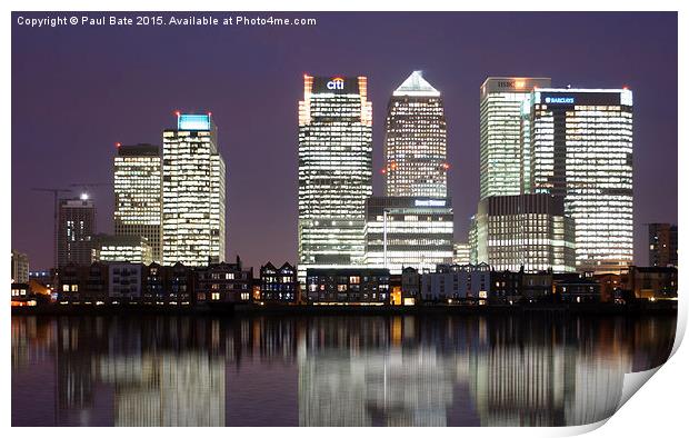  Canary Wharf Print by Paul Bate