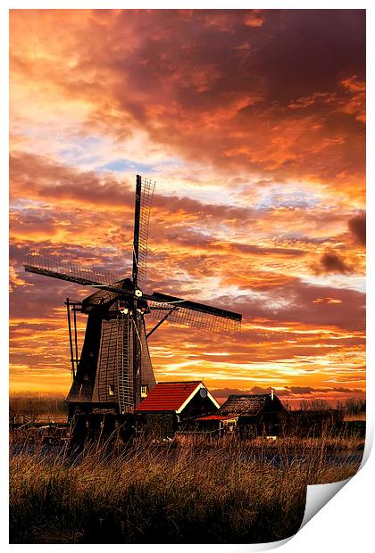 Sunrise on a dutch windmills Print by Ankor Light