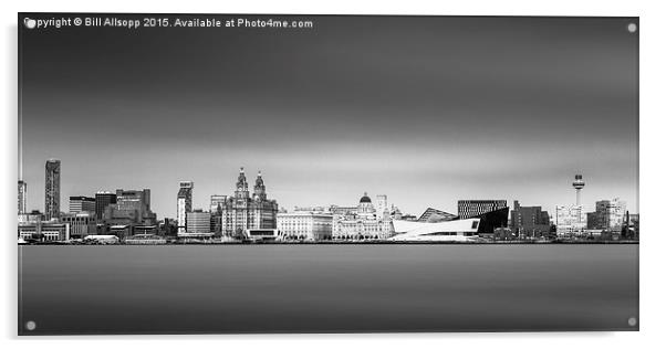 Panorama of Liverpool waterfront. Acrylic by Bill Allsopp