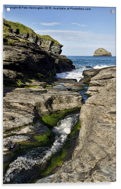 Trebarwith Strand in North Cornwall Acrylic by Pete Hemington