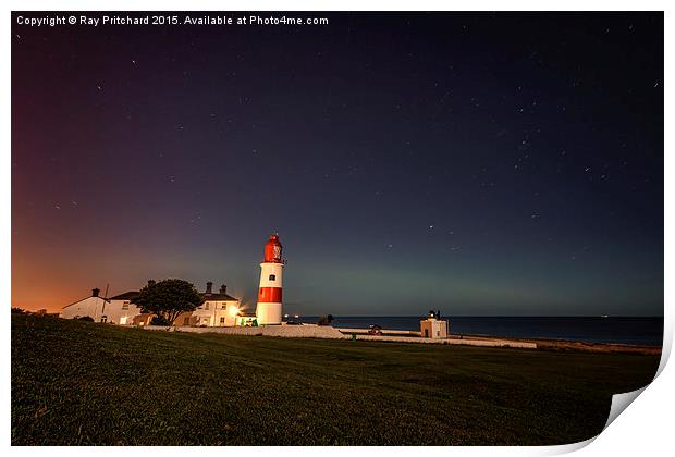 Aurora at Souter Lighthouse Print by Ray Pritchard