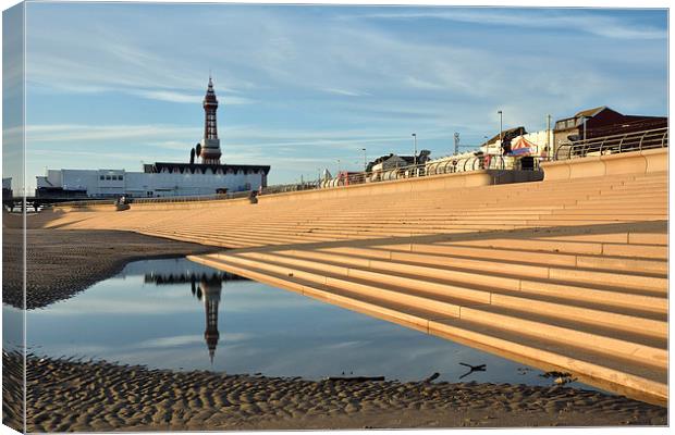  Golden Light On The Steps At Blackpool Canvas Print by Gary Kenyon