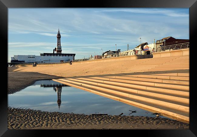  Golden Light On The Steps At Blackpool Framed Print by Gary Kenyon