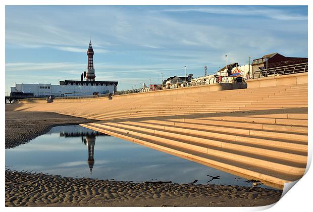  Golden Light On The Steps At Blackpool Print by Gary Kenyon